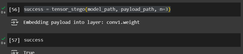 Tensor stego test run results